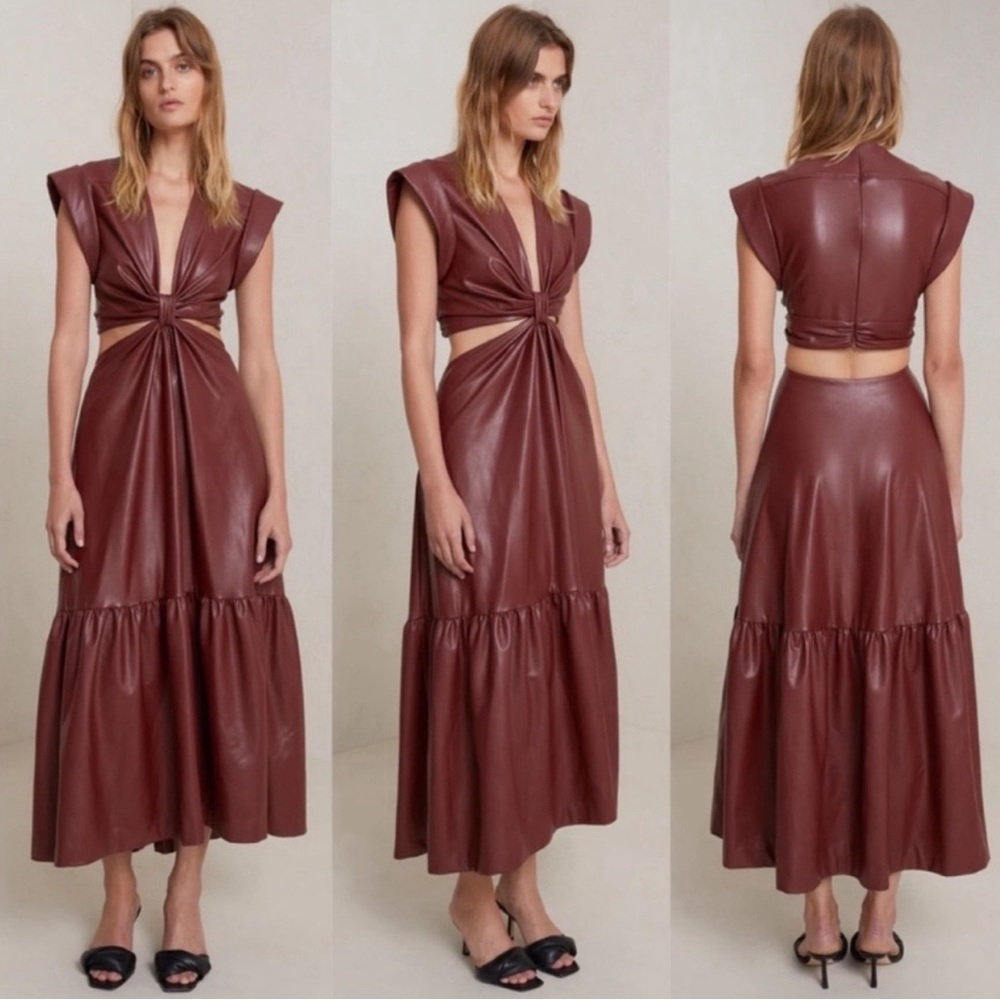 ALC Leather Burgundy Cutout Maxi Dress